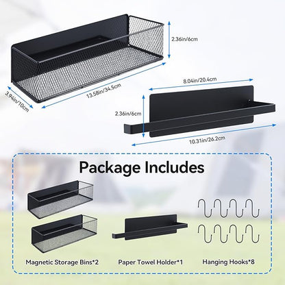2 Pack Magnetic Storage Bins with Paper Towel Holder for Traeger Holder Accessories Outdoor Grill for Traeger Compatible with Ironwood 650/885, PRO 575/780/34/22, Pit boss, Z-Grills