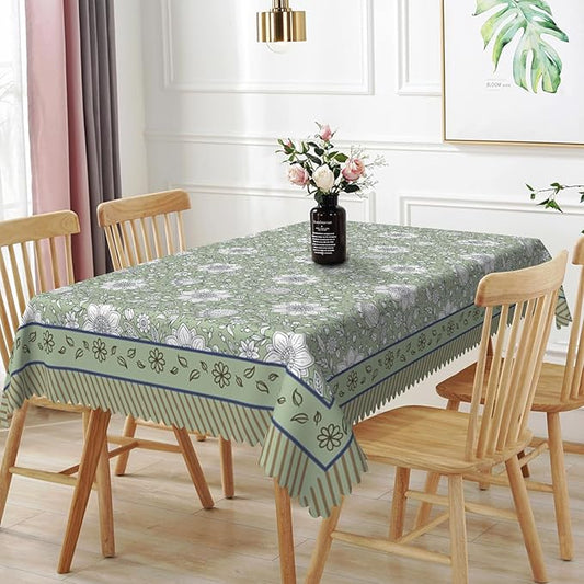 French Rectangular Tablecloth 60"x84" - Green Floral Waterproof Table Cloth for Dining, Kitchen, Outdoor and Picnic Party Decor