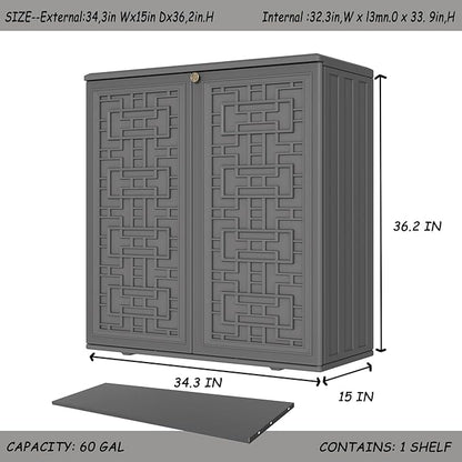 Mrosaa Storage Box Outdoor Caninet,Resin Indoor Storage Box Waterproof Outdoor Storage Cabinets for Patio/Garden/Backyard, Size 34.3''L*15''W*36.2''H(Grey)