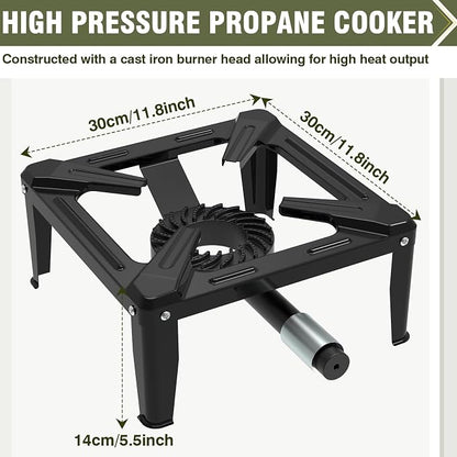 BESTFIRE Portable Single Burner Propane Stove, Cast Iron Outdoor Camping Wok Gas Cooker with Regulator Hose for Tailgating & Backyard Seafood Boil