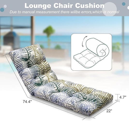 Outdoor Lounge Chair Cushions, 74.4 x 22 x 4.7 Inches Waterproof Fade Resistant Patio Cushion for Chaise Lounger
