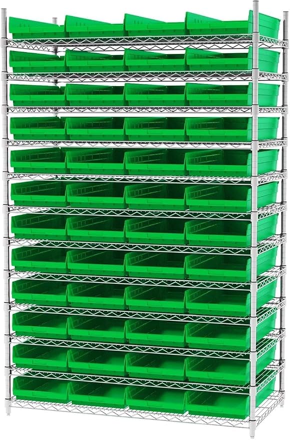 Akro-Mils 30174 Heavy Duty Plastic Shelf Bins, 24"x 11"x 4", Green, 6-Pk | Heavy Duty Nesting Storage Bins for Garage, Closet, Refrigerator, Kitchen, Cabinet, Drawer Organization, Pantry Organization