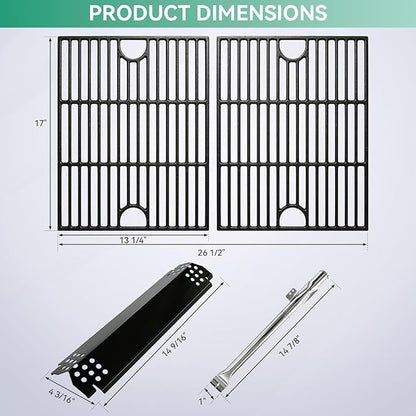 720-0888 Grill Replacement Parts Kit for Nexgrill 5 Burner 720-0888N, 720-0888A, 4 Burner 720-0830H, 720-0830D, Cast Iron Cooking Grate, Grill Burner Tube, Heat Plate and Igniter for Nexgrill Parts