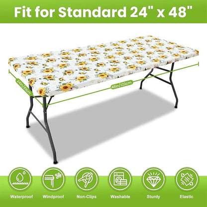 Smiry Spandex Fitted Tablecloth for 4 Foot Rectangle Tables, Washable Picnic Table Cover with Elastic, Stretch Reusable Table Cloth for Outdoor, Camping, Dining & Kitchen (Sunflower, 24"x48")