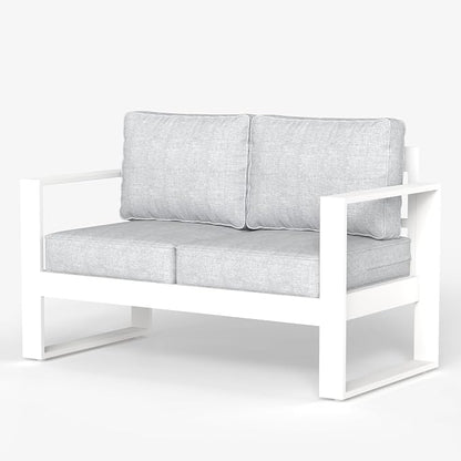LayinSun Outdoor Patio Aluminum Loveseat, Metal Modern 2-Seat Sofa with Washable Thick Cushions