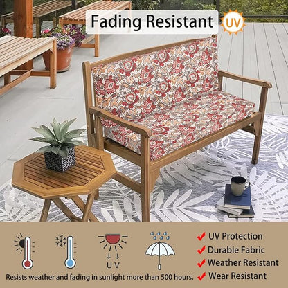 Magpie Fabrics Patio Bench Cushion Cover 48x18x3 Inch, NO Insert! Water Resistant Outdoor Loveseat Replacement Cover with Zipper (Botanical Red Orange)