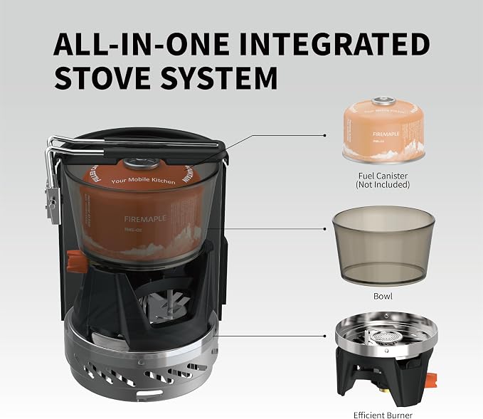 Fire-Maple Fixed Star 1 Pro Camping Stove System, Upgraded Handle, 19.6oz | 30% Faster Boil with HX Base, Piezo Ignition, Locking Handle, All-in-One, Portable, Compatible with Most Canisters