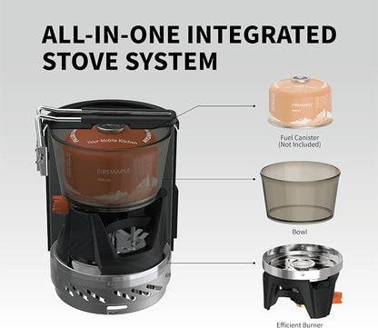 Fire-Maple Fixed Star 1 Pro Camping Stove System, Upgraded Handle, 19.6oz | 30% Faster Boil with HX Base, Piezo Ignition, Locking Handle, All-in-One, Portable, Compatible with Most Canisters