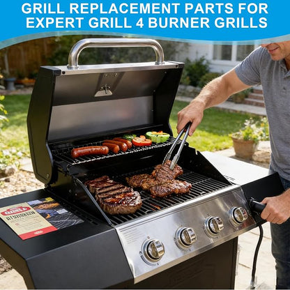Grill Parts Kit, 2-Pack Cooking Grates, 4-Pack Heat Plates, 4-Pack Burners and Igniters for Expert Grill 4 Burner 720-0789 series, for Expert Grill Replacement Parts XG19-101-002-02, XG1136207123002