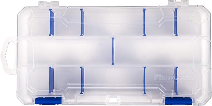 Flambeau Outdoors 3003 Tuff Tainer, 18 Compartments, 9 Zerust Dividers | Compact divided tackle box with 9 Zerust dividers for up to 18 compartments. Translucent, 9.125 x 5 x 1.25in