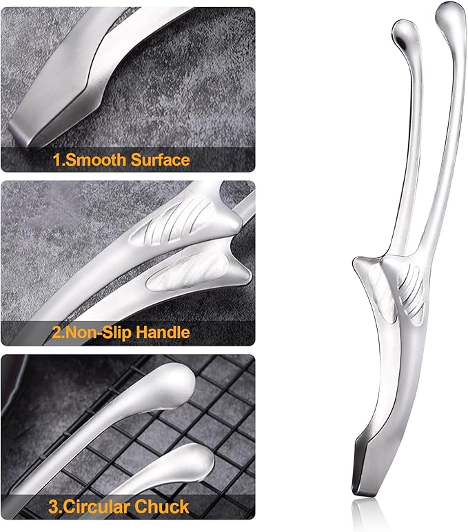 2 Pieces Stainless Steel Grill Tongs for Korean and Japanese BBQ Clean & Convenient Use,Non-Slip Serrated Tips,Ideal for Cooking Self-Standing Tongs for Salad,Grill,Camping,Buffet,Oven (11.4inch)