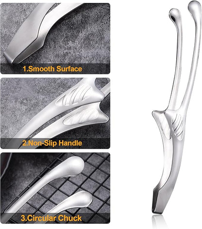 2 Pieces Stainless Steel Grill Tongs for Korean and Japanese BBQ Clean & Convenient Use,Non-Slip Serrated Tips,Ideal for Cooking Self-Standing Tongs for Salad,Grill,Camping,Buffet,Oven (11.4inch)