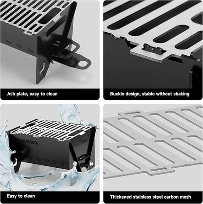 WILLBBQ Charcoal Grills Quality Portable Detachable Folding,Skewers Campfire Grill,Hibachi Backpacking BBQ Grill,Easy Portability For Outdoor Barbecues Camping Picnics Garden Party(11.8x8.5x7.5 inch)