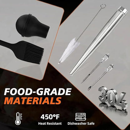Turkey Baster Syringe for Cooking - Large Food-Grade Turkey Baster with Silicone Bulb, 2 Marinade Injector Needles, and Cleaning Brush - Turkey Baster for Juicy Roasts, BBQ, and Home Baking