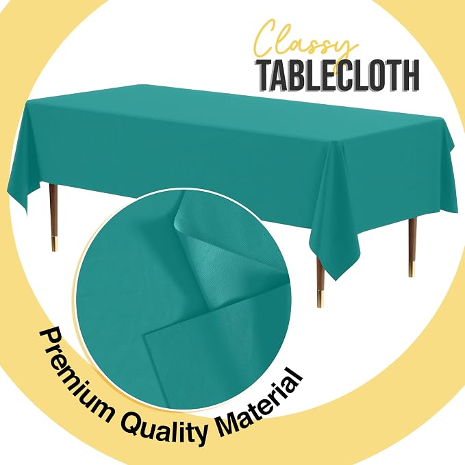 Exquisite 66% Thicker Premium Plastic Table Cloth Rectangle Table Cover 0.5 Mil 24 Pack Teal Table Cloth 54 Inch x 108 Inch Disposable Tablecloth Won't Tear Easily Like Cheap Thin Brands