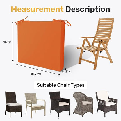 UNIKOME Outdoor Chair Cushions Pack of 4, Water Resistant Patio Cushions with Ties, High Density Sponge Filling Square Corner Seat Cushions for Outdoor Furniture, 18.5"*16"*3", Orange
