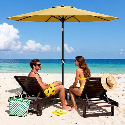 Garvee 9FT Patio Umbrella - Outdoor Table Umbrella with Smooth Crank Lift, Push Button Tilt and 8 Sturdy Ribs - Market Umbrella UV Protection Waterproof for Pool, Deck, Yard, Garden