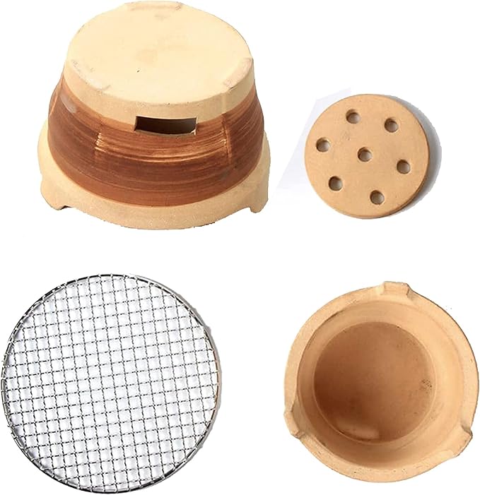 Clay Charcoal Barbecue Grill, Outdoor Table Grill with Stainless Steel Barbecue Net, Old Fashioned Clay Stove for Party Camping Picnic Carbon Furnace,Brown