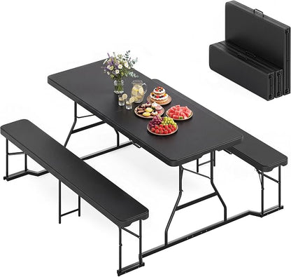 YITAHOME 6ft Folding Picnic Table with Benches | Heavy Duty 6 ft Picnic Tables for Outdoors, Portable Outdoor Table with Center Lock & Non-Slip Feet for Backyard, Camping