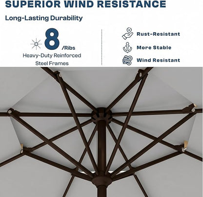 Patio Umbrella, 2 Tier Outdoor Table Umbrella, Large Vented Market Umbrellas with Push Button Tilt and Crank, 8 Sturdy Ribs for Backyard, Deck, Pool, UPF50+ UV Protection