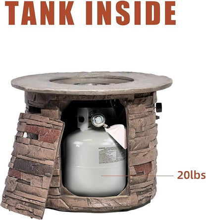 SUNBURY Outdoor Fire Pit Propane Round Fire Pit Table Fire Column, Stonecrest 40,000 BTU Gas Fire Pits for Outside w Lava Rocks, Waterproof Cover, CSA Certified