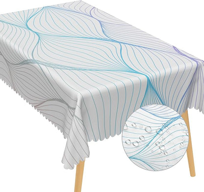 Blue Violet Striped Tablecloth Waterproof Abstract Modern Wave Stripes Washable Wrinkle Free Spill Proof Decorative Table Cover for Dining Table Farmhouse Kitchen Restaurant 70x140 Inch