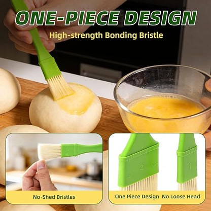 3 Pcs Pastry Brush Set, 1/1/2 inch Bristle Basting Brushes for Cooking, Heat Resistant, Kitchen Brush for Oil, BBQ Grill, Butter Sauce, Baking, with Hang Hole Design Green