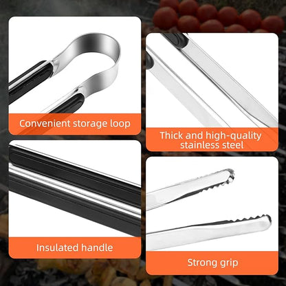 4 Pack Premium Stainless Steel Kitchen Tongs, Serving Tongs for Cooking, XEVOM Metal Food Tongs with Non-Slip Grip, Heat Resistant Grill Tongs 12 inch