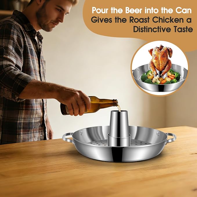 Beer Can Chicken Holder, 12" Large Stainless Steel Chicken Rack for Grill | Sturdy & Dishwasher Safe, Vertical Grilling Accessories Rack for Tender Roaster Turkey Vegetables
