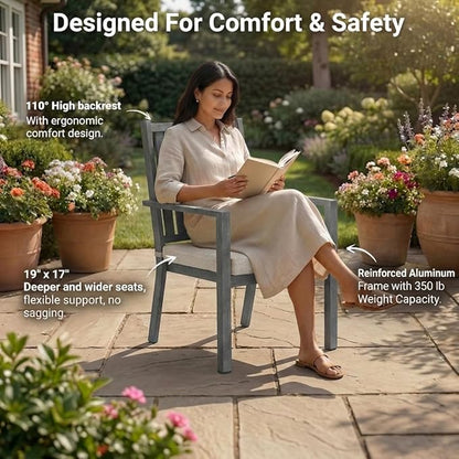 RoyalCraft Aluminum Outdoor Patio Chairs Set of 6, Outdoor Chairs with Waterproof Cushions, Outdoor Dining Chairs with Armrests, Metal Patio Furniture Set for Porch, Balcony, Deck, Backyard, Grey