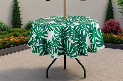 SUQ I OME Patio Outdoor Umbrella Tablecloth with Hole and Zipper,Zippered,Spring Summer Table Covers for Backyard Circular Table BBQs Picnic(Leaf Green,60'' Round)