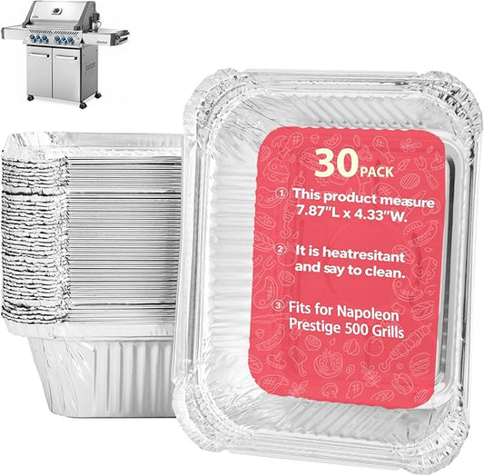62007 Drip Pan Liners for Napoleon BBQ Prestige 500 Grill Accessories, Grill Grease Tray for Prestige I/II/V, Rogue, Prestige Pro Series, Aluminum Foil Pans for Ultra Chef, Mirage Replacement, 30-Pack