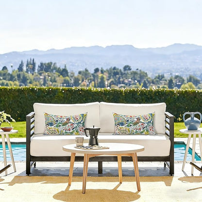 LVTXIII Set of 2 Patio Lumbar Pillow Covers ONLY, 12" x 20" Fade Resistant Outdoor Lumbar Pillow Cases, Fluffy Decorative Garden Lumbar Cushions Covers for Home Patio Coach Sofa Use, Paradise Paisley