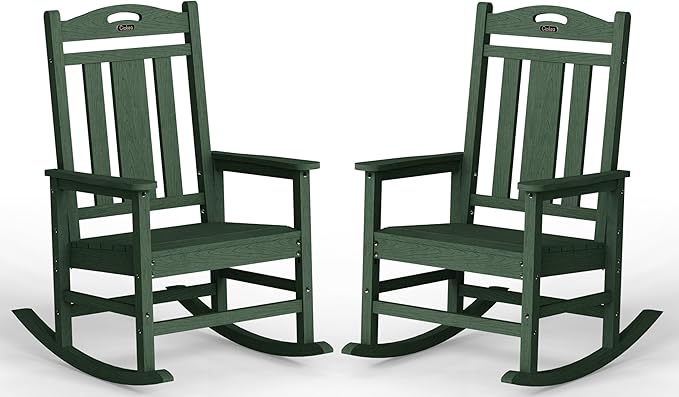 Ciokea Oversized Outdoor Rocking Chairs Set of 2, 380lbs Heavy-Duty Large Patio Rocker, High Back Cozy Porch Chairs, Weather Resistant Patio Rocking Chairs for Outside, Fire Pit, Deck, Forest