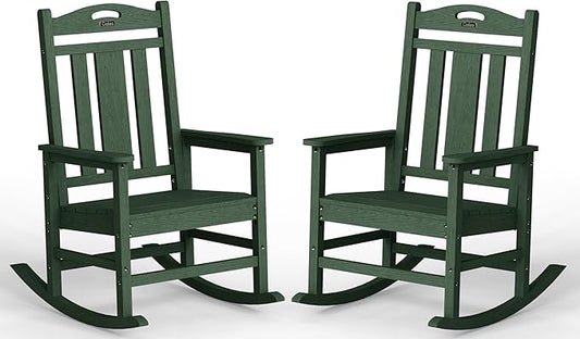 Ciokea Oversized Outdoor Rocking Chairs Set of 2, 380lbs Heavy-Duty Large Patio Rocker, High Back Cozy Porch Chairs, Weather Resistant Patio Rocking Chairs for Outside, Fire Pit, Deck, Forest