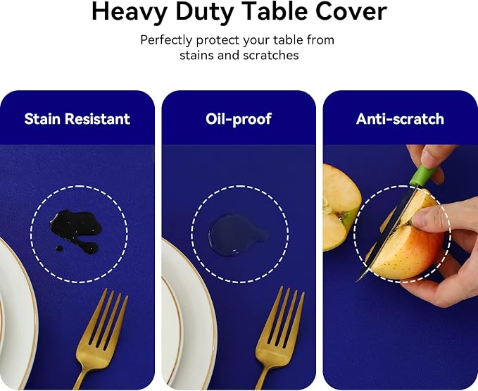 Romanstile 100% Waterproof PVC Tablecloth, Rectangle Oil Spill Proof Stain Resistant Vinyl Table Cloth, Wipe Clean Plastic Table Covers for Kitchen/Dining/Parties - 54 x 78 Inch, Royal Blue