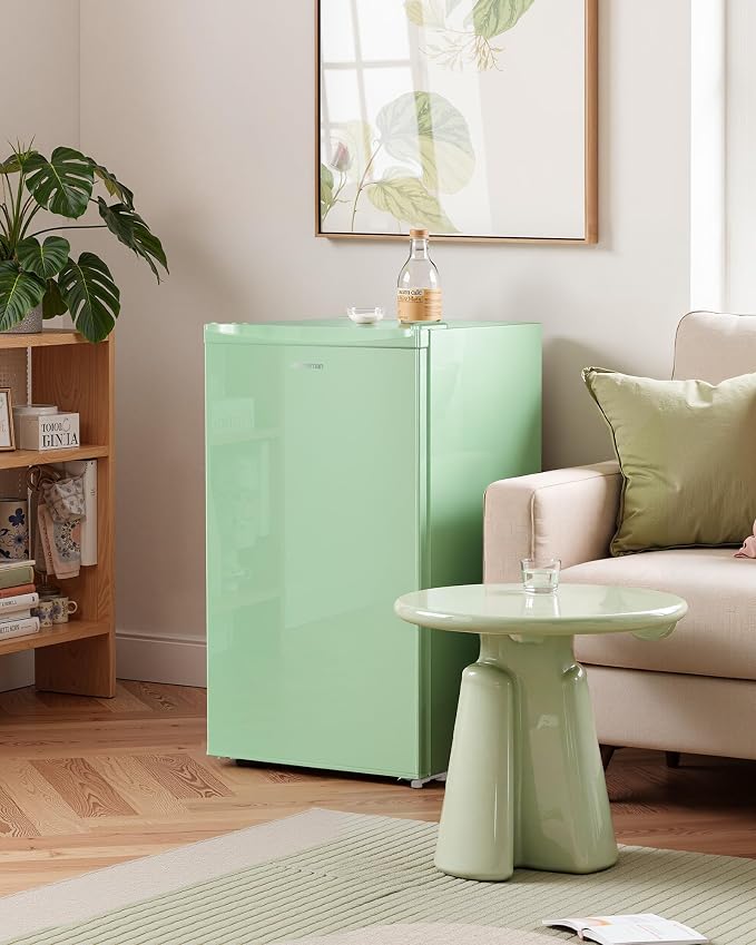 Upstreman 3.2 Cu.Ft Mini Fridge with Freezer, Green-BR321 | Adjustable Thermostat, Energy Saving, Low Noise, Reversible Door, Small Refrigerator for Dorm, Bedroom, Office
