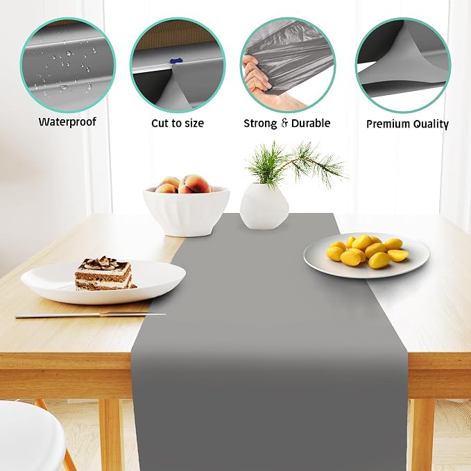 Silver Table Runner – 14" X 110' Premium Plastic Longtable Runners with Cutter Box - Cut to Size - Decorative Rectangle Table Runners - Smooth Table Cloth - Disposable Table Cloths, Parties, Weddings.