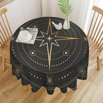 Vintage Tarot Moon Round Tablecloth Boho Mystical Crescent Moon Phases Star Galaxy Space Table Cloth Water Resistant Wipeable Table Cover for Picnic Party Holiday Kitchen Dinner Table 70"