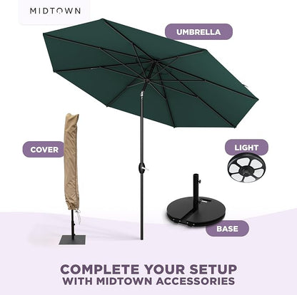 Midtown Umbrellas - 10-Year-No-Fade 6 Ft Patio Umbrella with Terylast Fabric, Auto-Tilt Aluminum Frame and 8 Reinforced Ribs for Deck, Pool, Garden & Beach - Forest Green Canopy, Black Pole