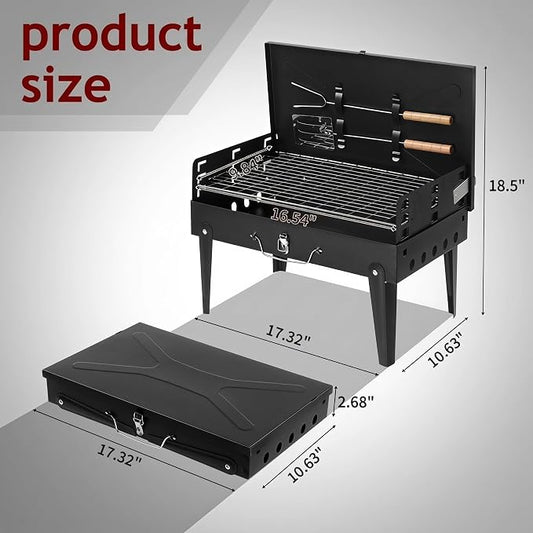 Charcoal Grills, Square Portable Charcoal Grills with Lid & 3 Adjustable heights, Barbecue Grill for Outdoor Backyard