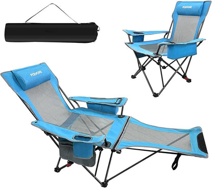 Reclining Camping Chair 4 Position with Foot Rest Comfortable for Adults 265Ibs Folding Lounger Mesh Beach Chair with Cooler Bag and Cup Holder for Outdoor Patio