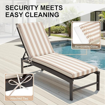 Crestlive Products Outdoor Waterproof Chaise Lounge Cushions Set of 2, Fade Resistant Patio Furniture Lounge Chair Cushion, 80" L x 23" W
