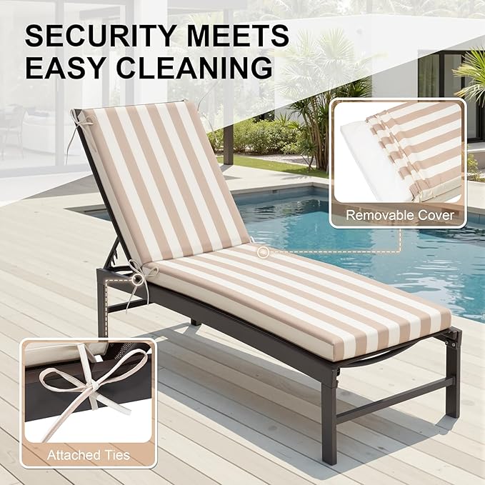 Crestlive Products Waterproof Outdoor Chaise Lounge Cushions Set of 2, Fade Resistant Patio Furniture Lounge Chair Cushion, 72" L x 21" W