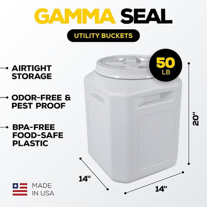 Gamma2 Gamma Seal Airtight Storage Bin - Wood, Pellet, Charcoal, and Food Container - Indoor or Outdoor Utility Bucket - BPA-Free Plastic - Made in The USA - Fits up to 50 Pounds - 14" L x 20" H