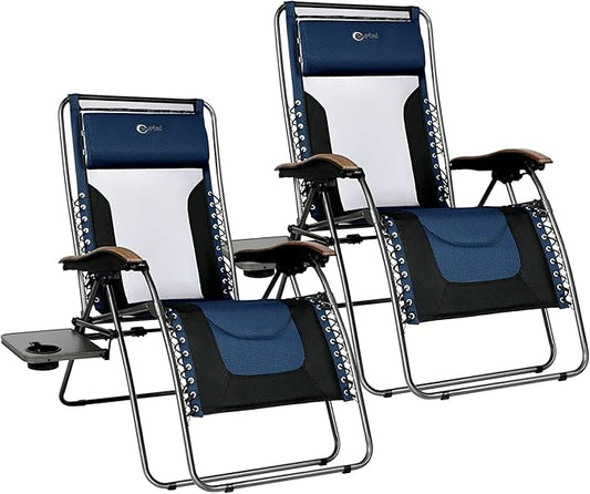Portal Portable Zero Gravity Chair, Lounge Chair Outdoor Oversized Zero Gravity Chair Folding Lounge Chair with Adjustable Pillows and Cup Holder for Poolside Backyard and Lawn, Support 350lbs
