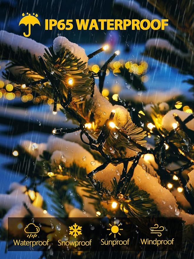 Solar String Lights Outdoor 4 Pack 400 LED Solar Christmas Light Warm White | 8 Lighting Modes, Memory Function, Auto On/Off, 132FT Waterproof Twinkle Lights for Outside Garden Yard Party Xmas Tree Decor