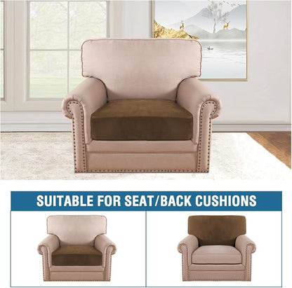 H.VERSAILTEX Velvet Stretch Couch Cushion Cover Plush Cushion Slipcover for Chair Cushion Furniture Protector Seat Cushion Sofa Cover (1 Piece Armchair Cushion Covers, Bronze Brown)