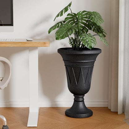 24" Tall Urn Planters for Outdoor Plants, Urns and Pedestal, Black | Resin HDPE Weather-Resistant Material, Vintage Trophy Design Outdoor Planters with Drainage Holes, Flower Pot/Vase/Porch Door