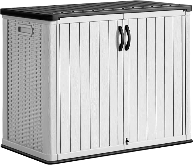 Greesum Outdoor Storage Cabinet with Lockable Doors, 26 CuFt, White | Easy to Assemble | All-Weather Resistance | Sturdy Sidehandles | Multi-purpose Resin Large Storage Box